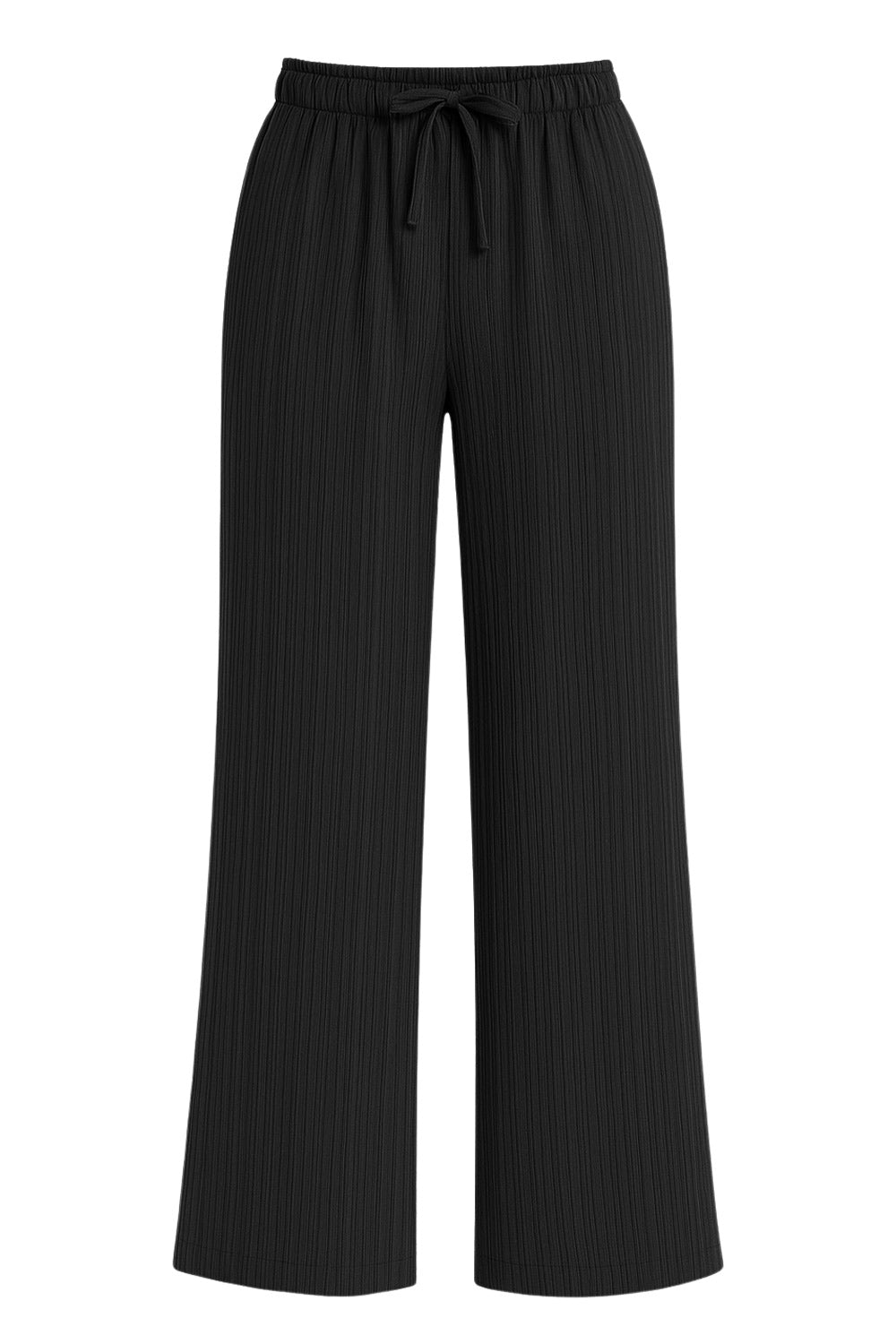 Pantalón de fit fluido, bolsillos delanteros, cintura media con pretina elástica y jareta frontal ajustable.
