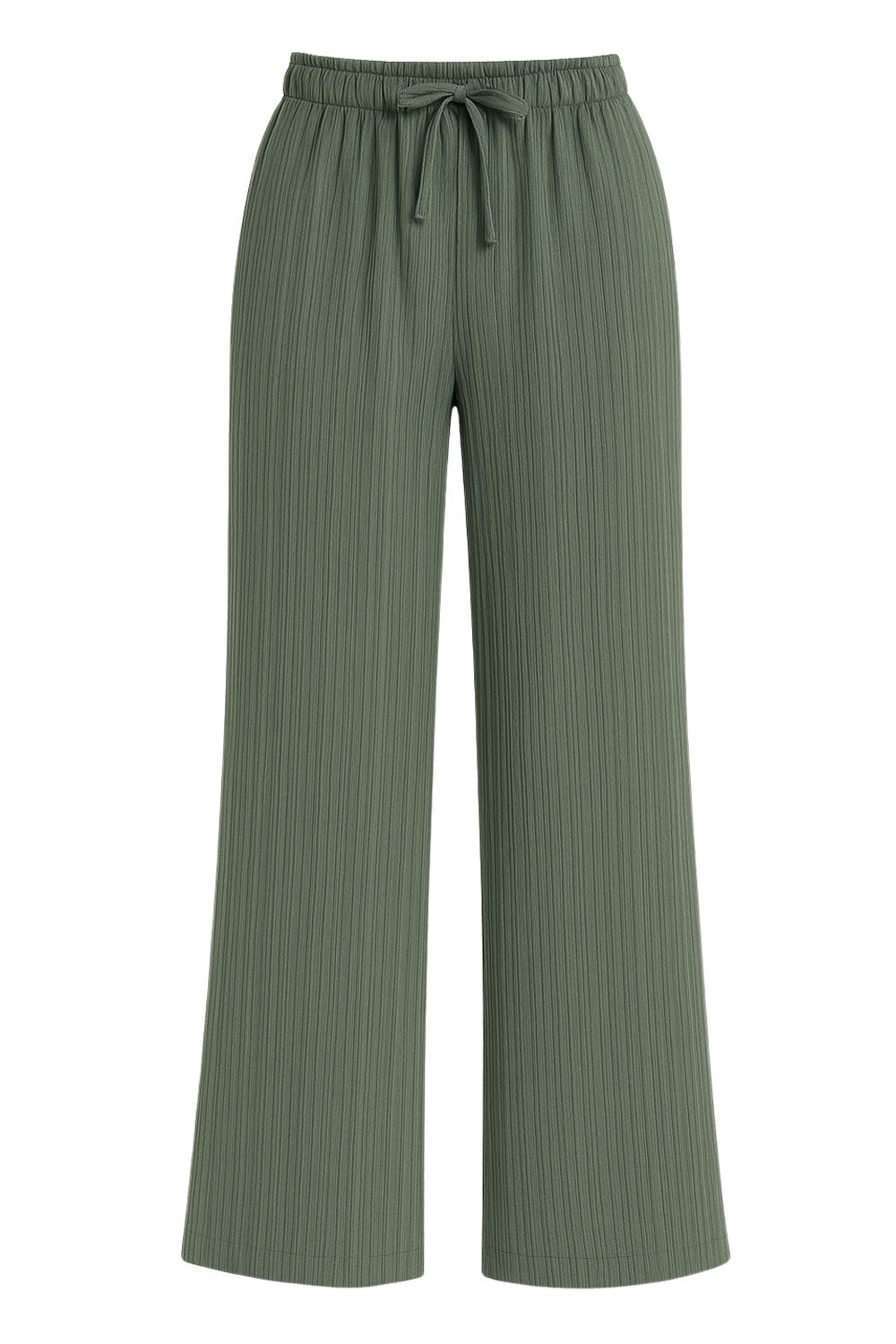 Pantalón de fit fluido, bolsillos delanteros, cintura media con pretina elástica y jareta frontal ajustable.