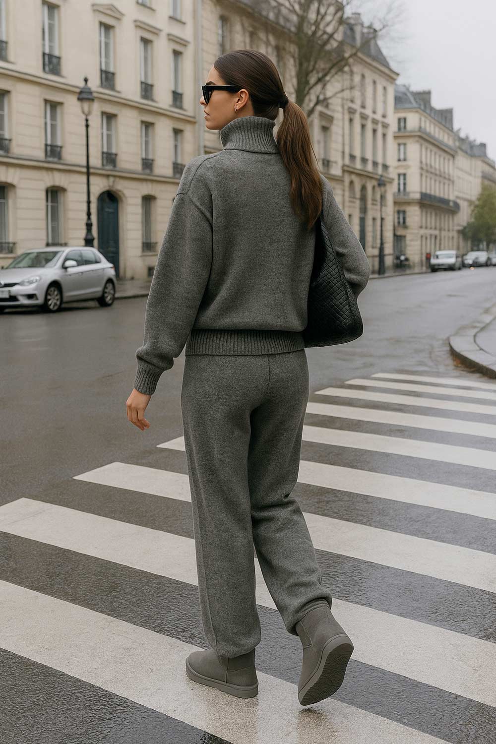 Pantalón de punto fit recto, cintura media con pretina elástica y rib en bajo.