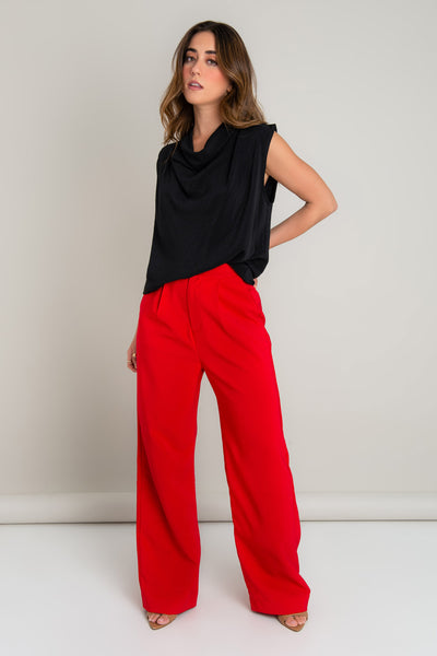 Pantalón cintura alta con pinzas coral – HIGHSTREET