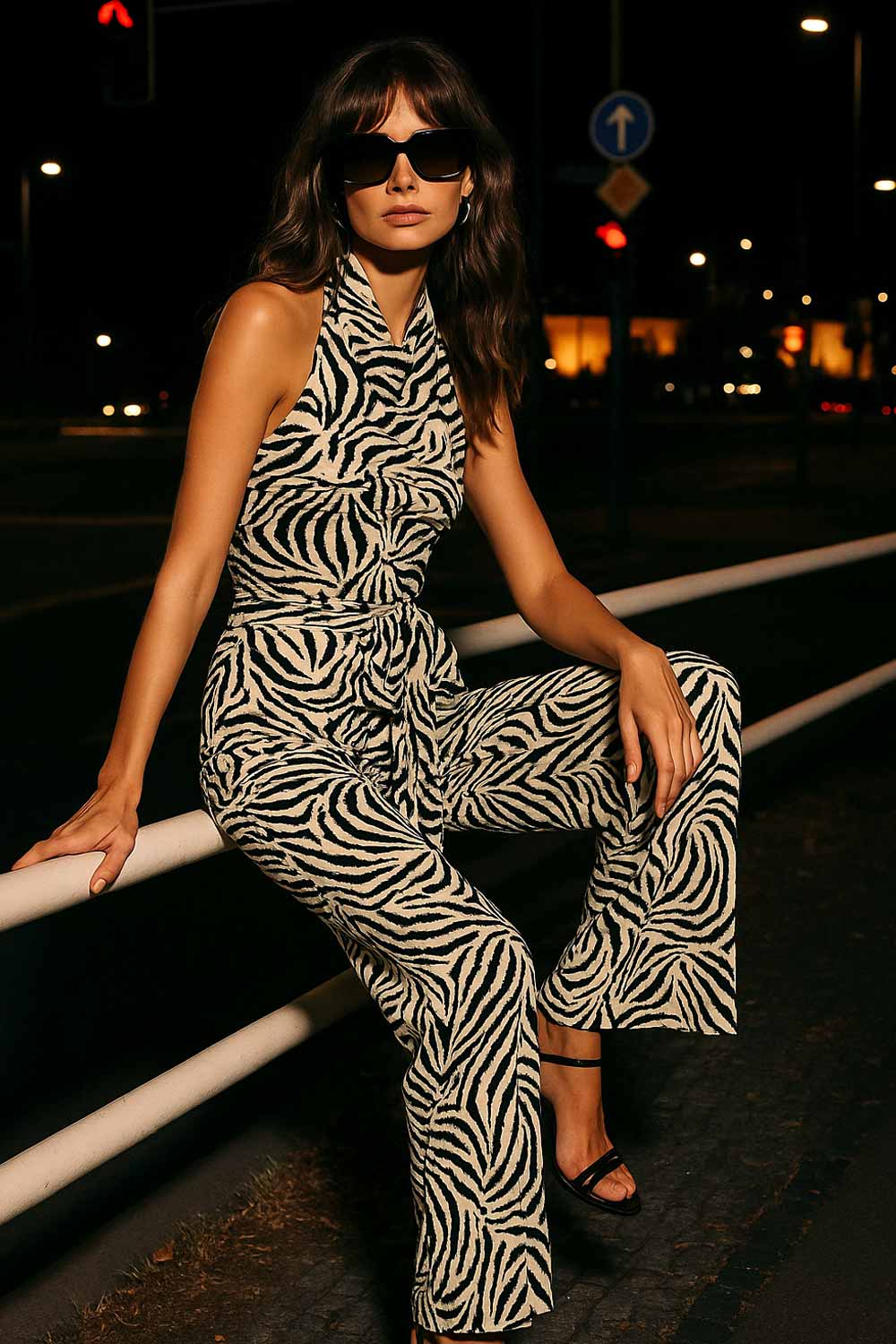 Pantalón estampado de fit fluido, bolsillos delanteros, cintura media con pretina elástica y jareta frontal ajustable.