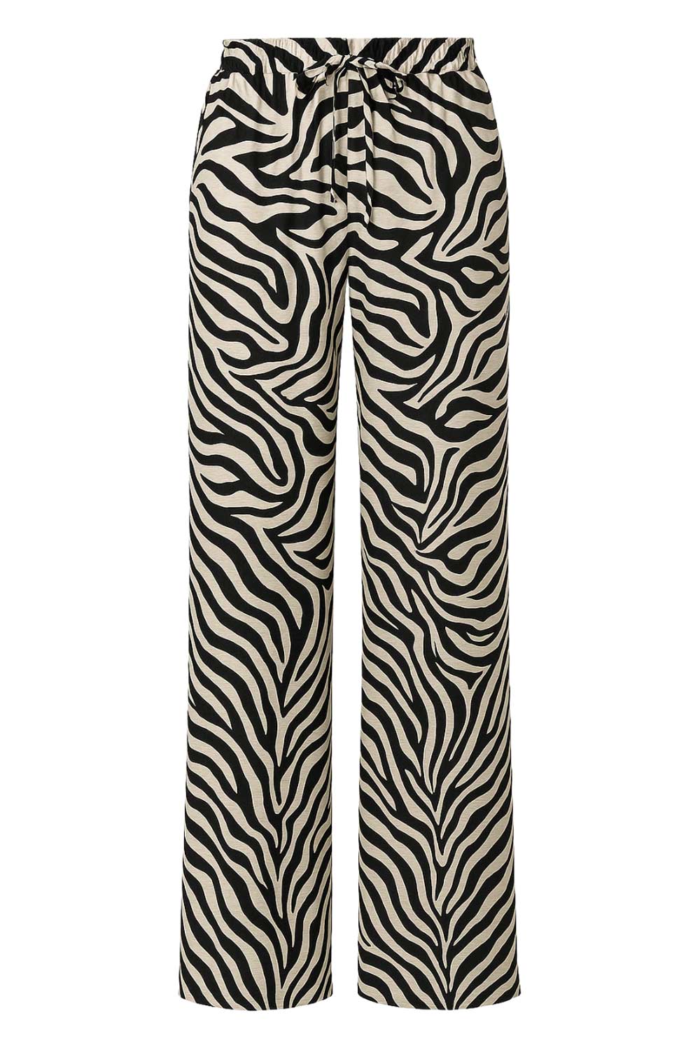 Pantalón estampado de fit fluido, bolsillos delanteros, cintura media con pretina elástica y jareta frontal ajustable.