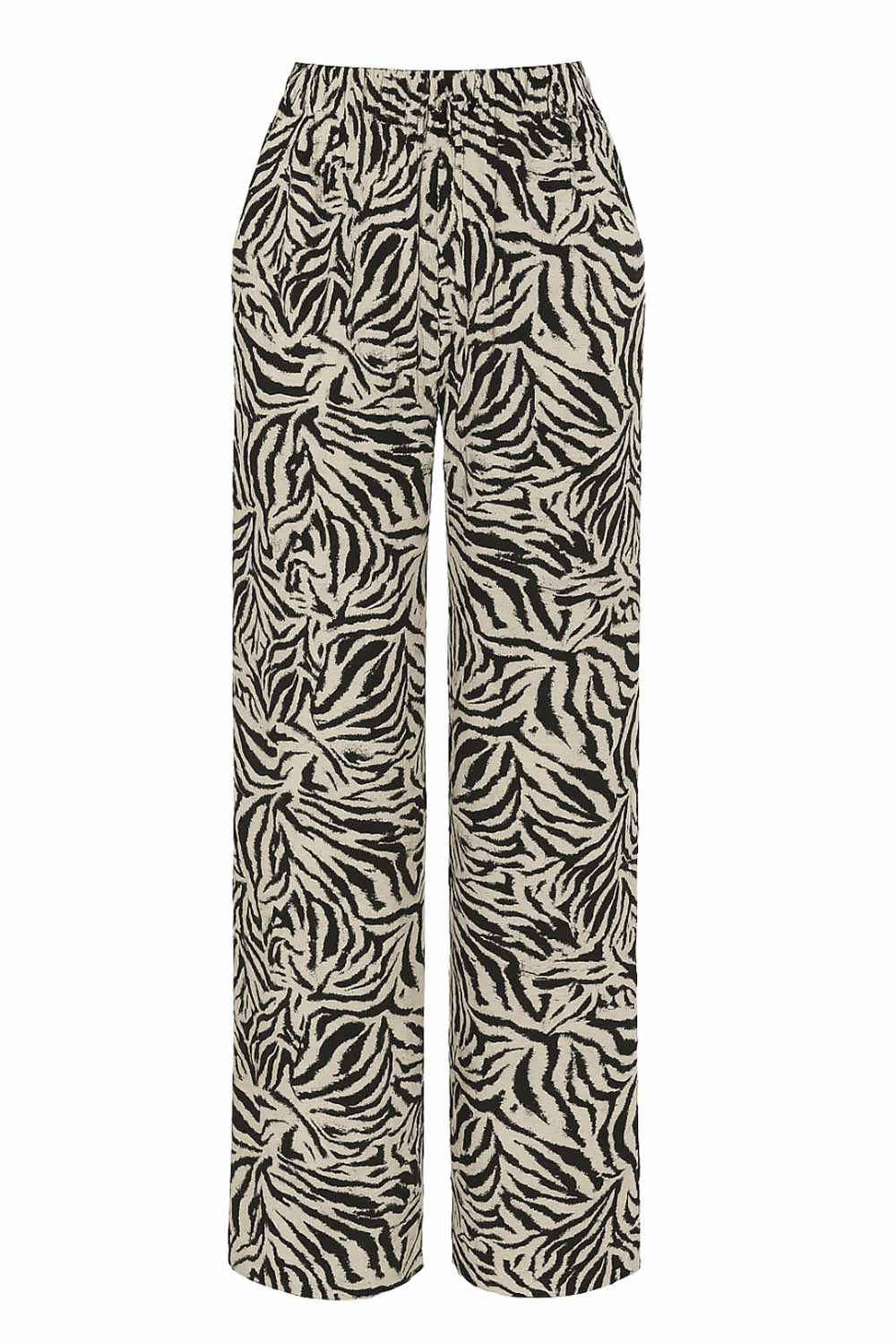 Pantalón estampado de fit fluido, bolsillos delanteros, cintura media con pretina elástica y jareta frontal ajustable.