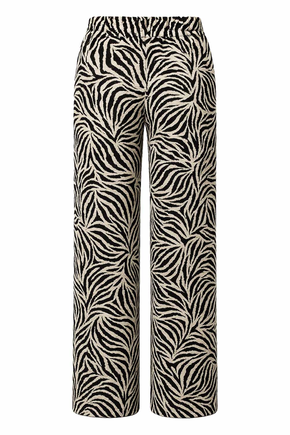 Pantalón estampado de fit fluido, bolsillos delanteros, cintura media con pretina elástica y jareta frontal ajustable.