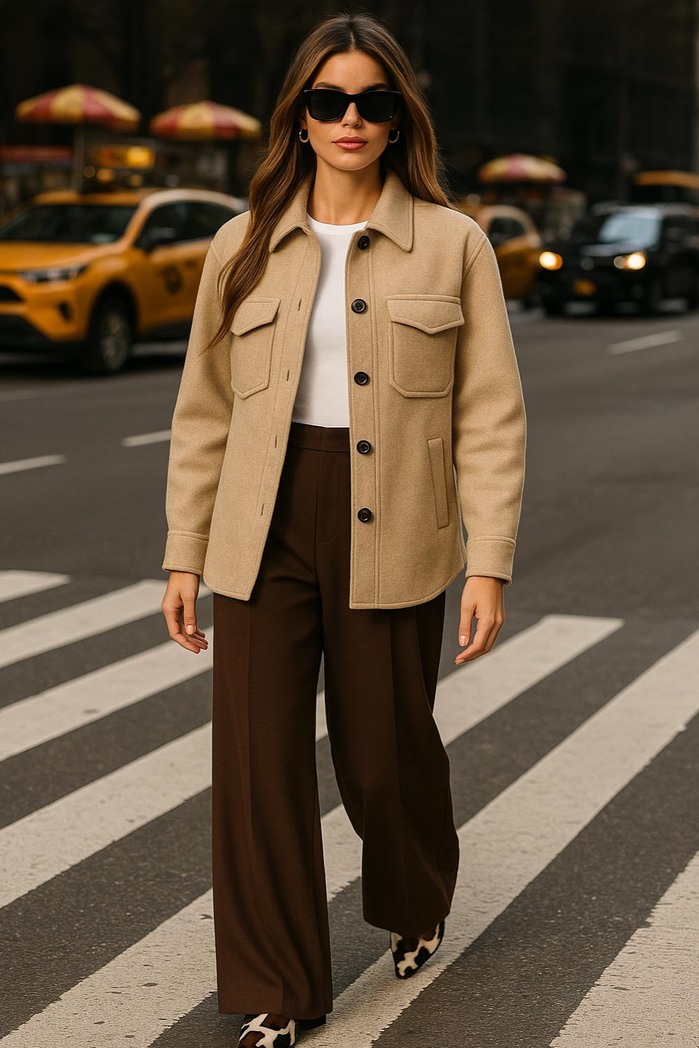 Sobrecamisa de fit oversized, manga larga con puño abotonado, cuello camisero, bolsillos delanteros y frontales de parche con cartera, bajo curveado y cierre frontal con hilera de botones en contraste.