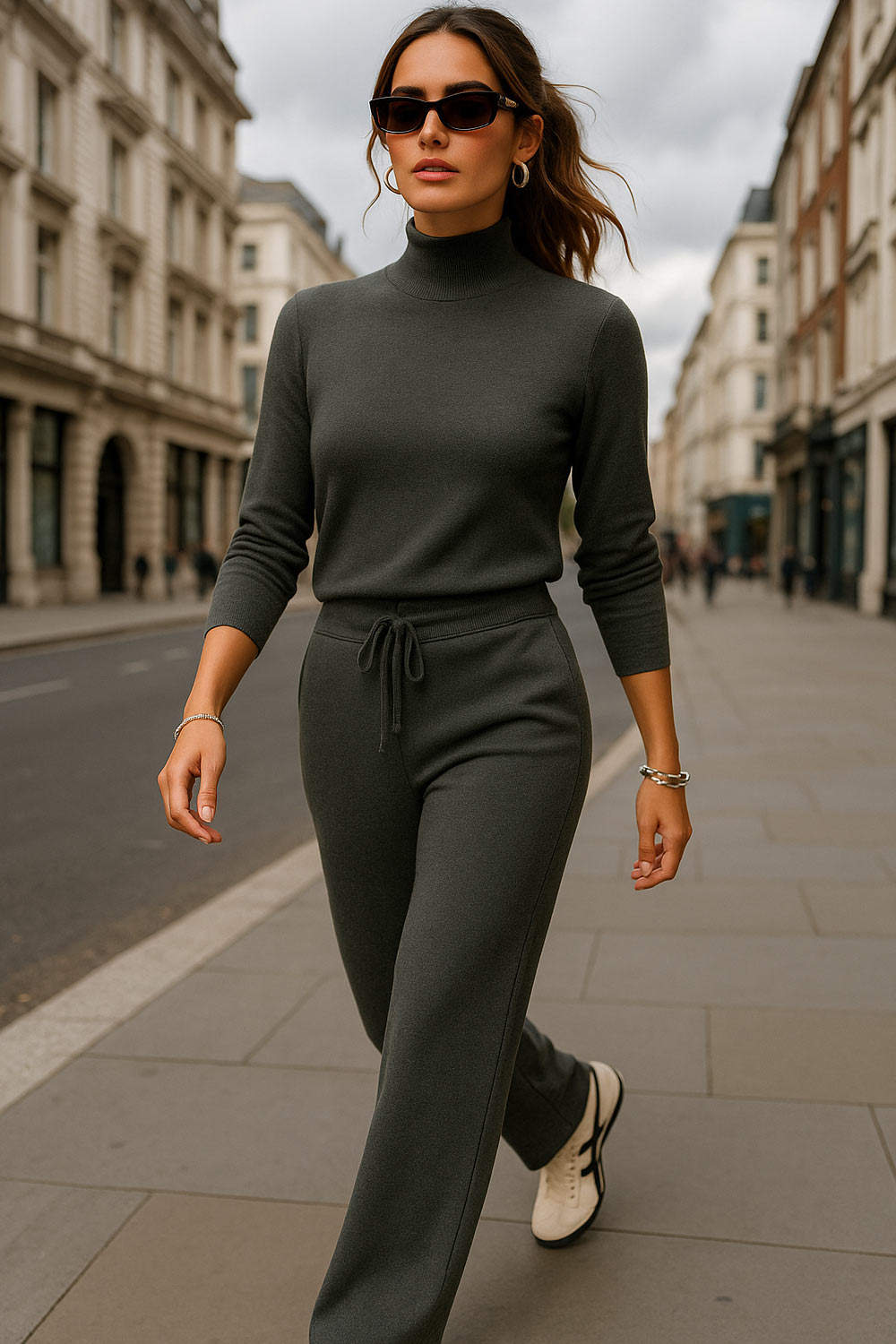 Jersey de punto, cuello alto con rib en borde, manga larga y fit recto.