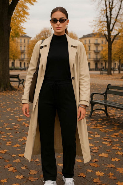 Jersey de punto, cuello alto con rib en borde, manga larga y fit recto.