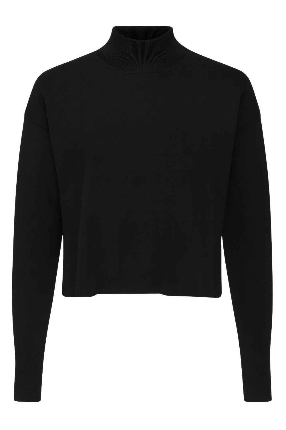 Jersey de punto, cuello alto con rib en borde, manga larga y fit recto.