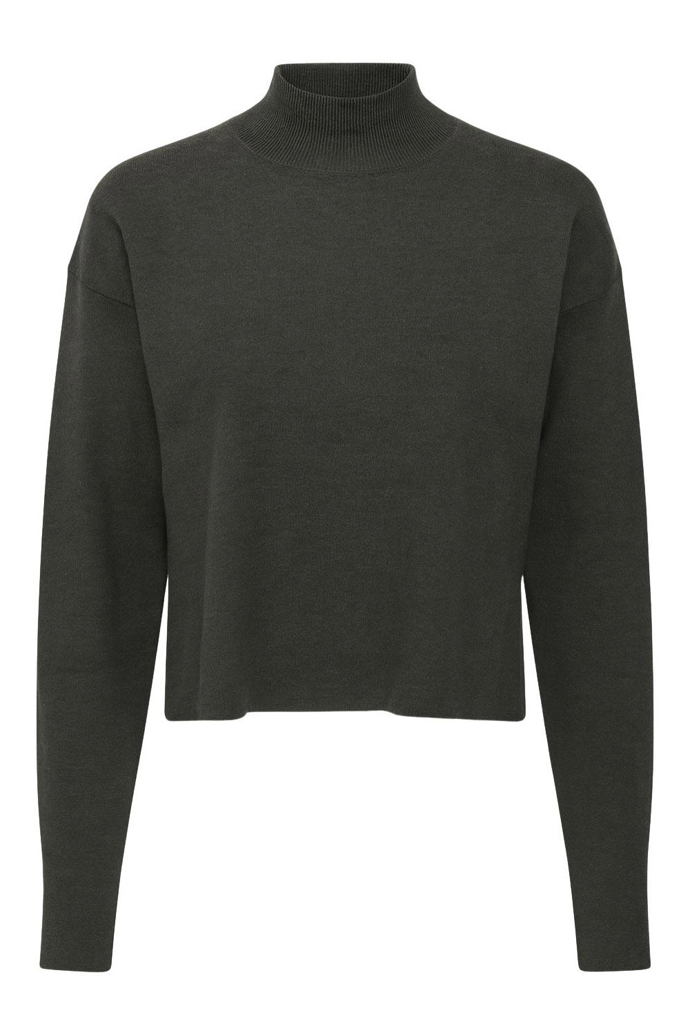 Jersey de punto, cuello alto con rib en borde, manga larga y fit recto.