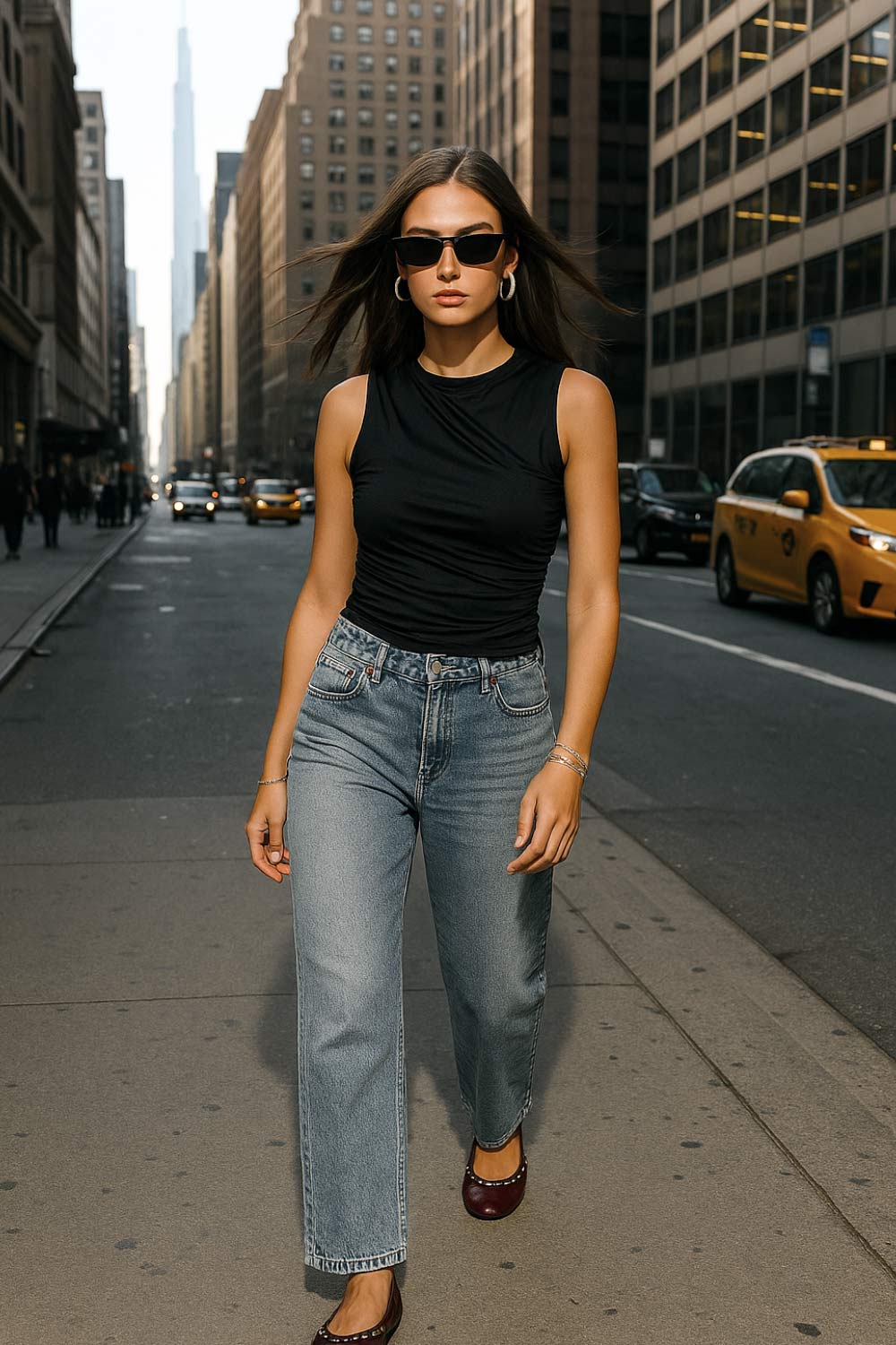 Top corto de fit ajustado, sin mangas, cuello barco, plisados decorativos en hombro y costados.