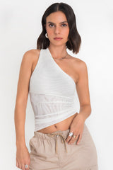 Top corto asimétrico de mesh un hombro