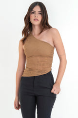 Top corto asimétrico de mesh un hombro