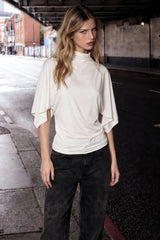 Asymmetric lace short sleeve t-shirt