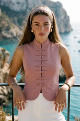 Sleeveless mandarin collar top