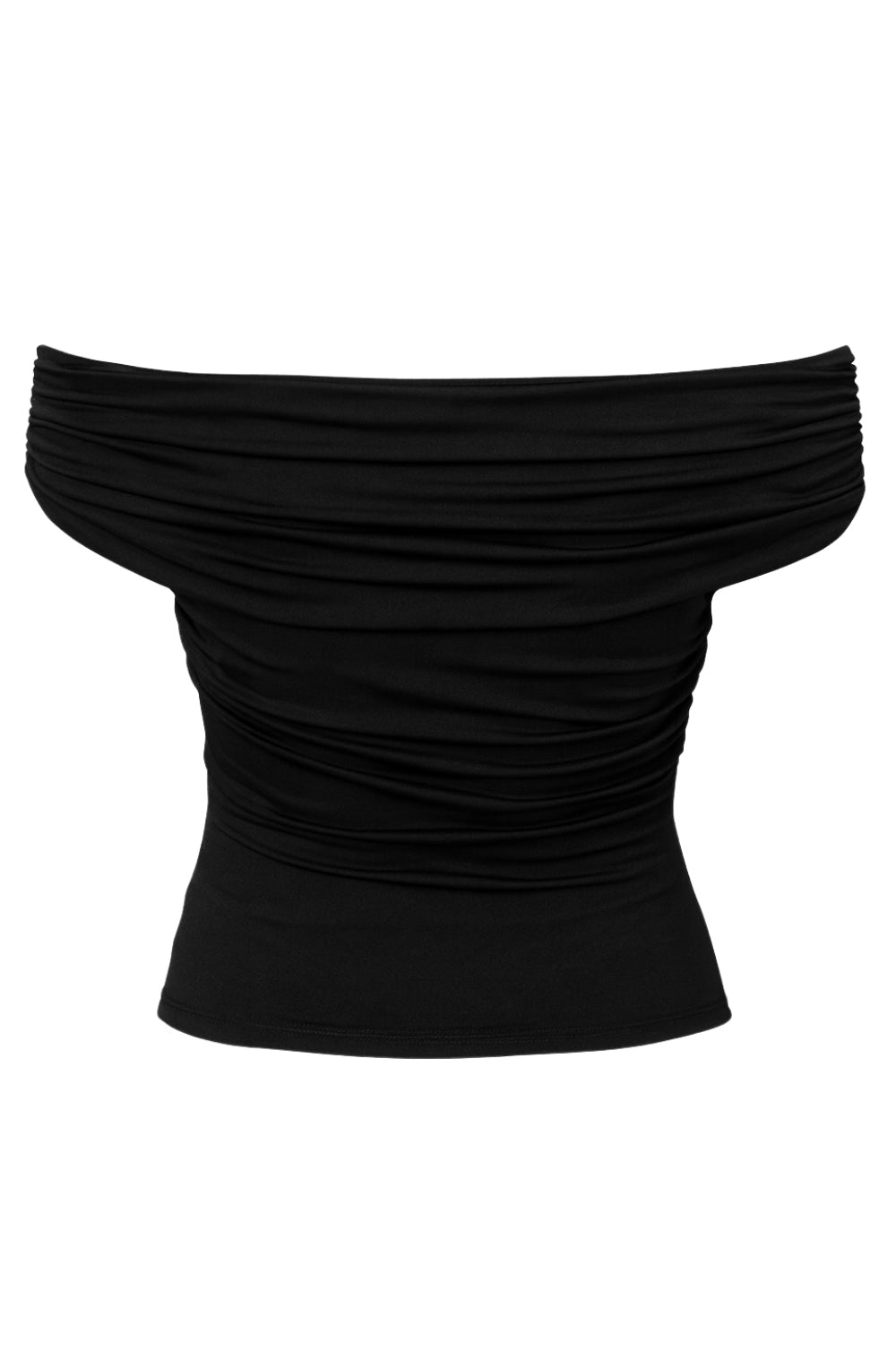 Top corto plisado de fit ajustado, escote v con cruce frontal, manga corta seguida, plisados en costados y hombros.