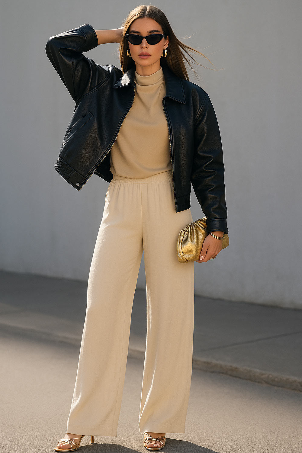 Top corto halter satinado de cuello alto fluido, fit recto, escote en espalda, cierre posterior con botón y ojal.