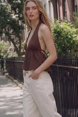 Halter top with textured neckline