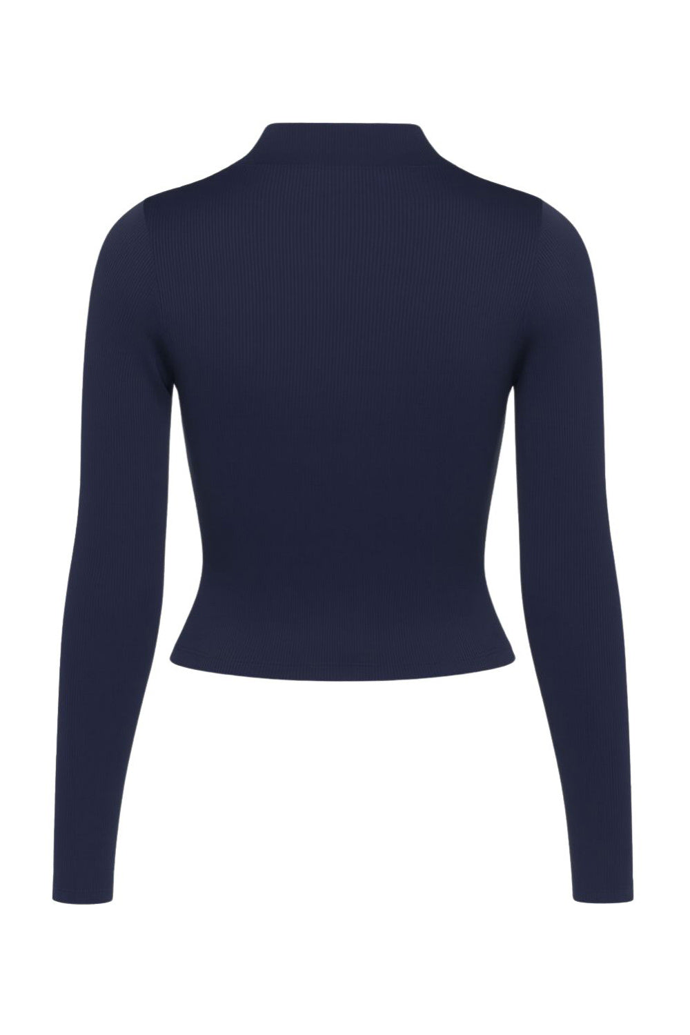 Top básico de canalé, fit ajustado, cuello mock seguido y manga larga.