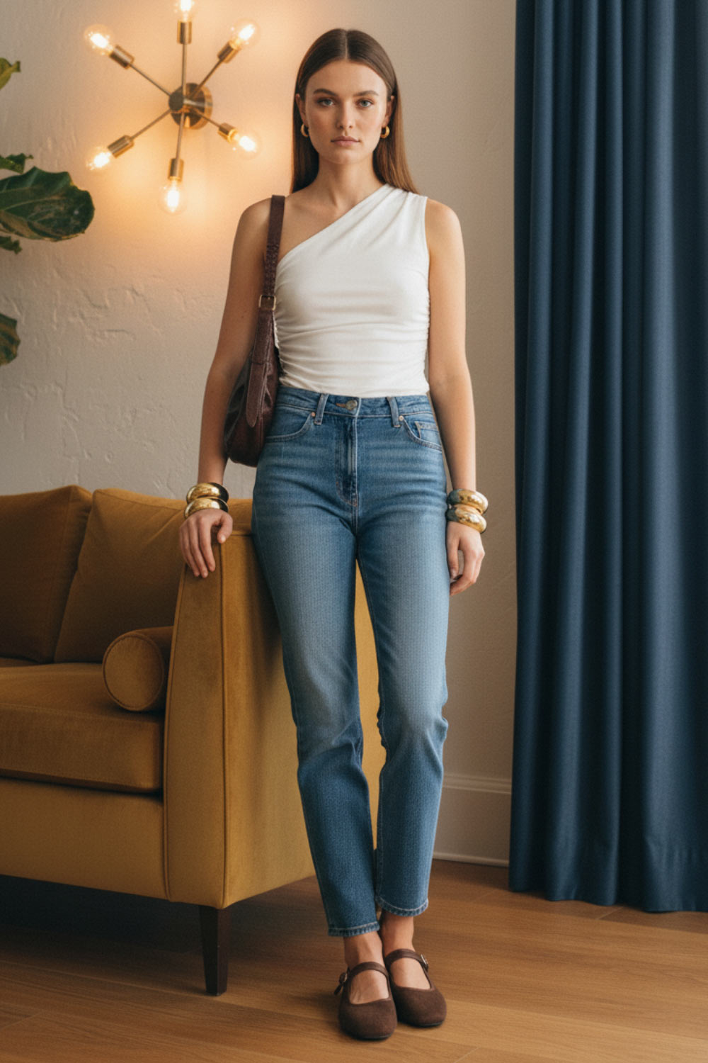 Top asimétrico de fit ajustado, un hombro con plisados, escote diagonal y plisados decorativos laterales.