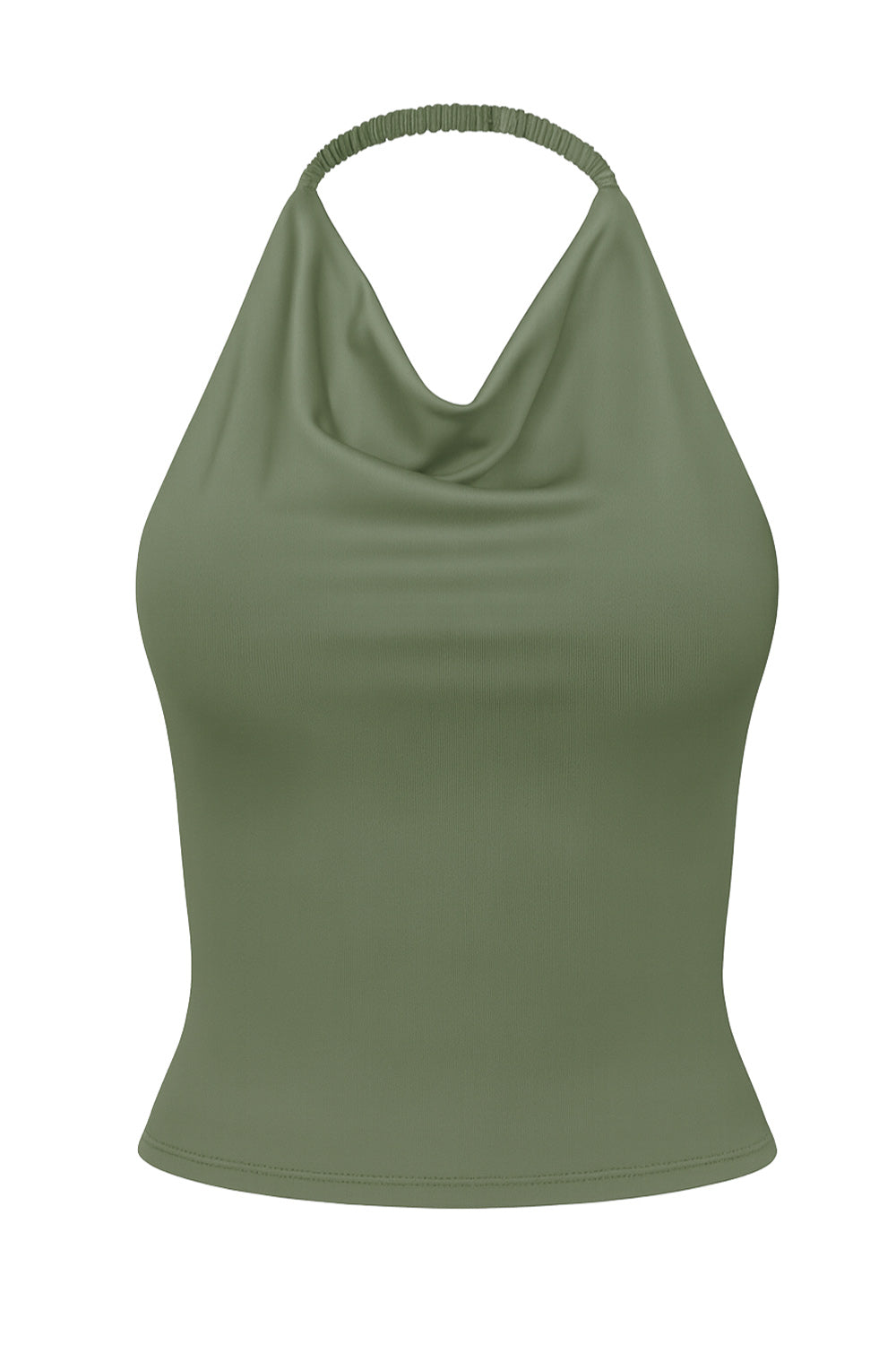 Top corto de cuello halter fluido, sin mangas, fit ajustado y escote en espalda.