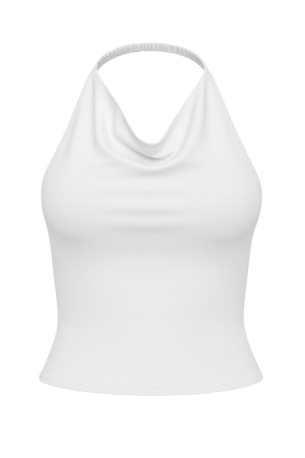 Top corto de cuello halter fluido, sin mangas, fit ajustado y escote en espalda.