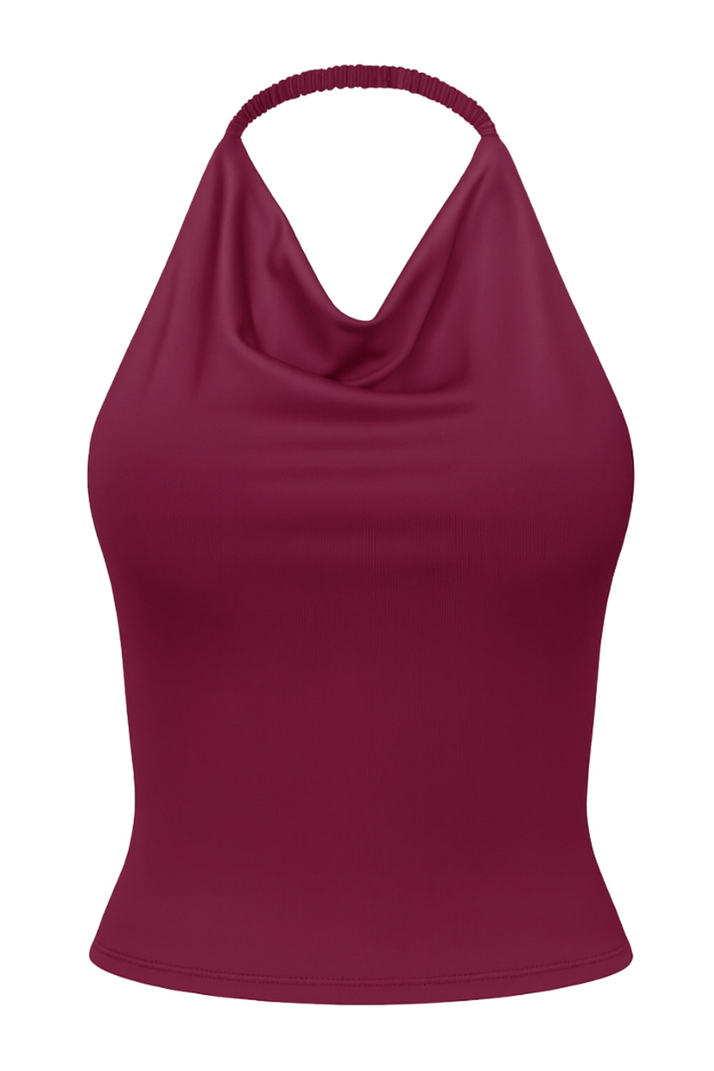 Top corto de cuello halter fluido, sin mangas, fit ajustado y escote en espalda.