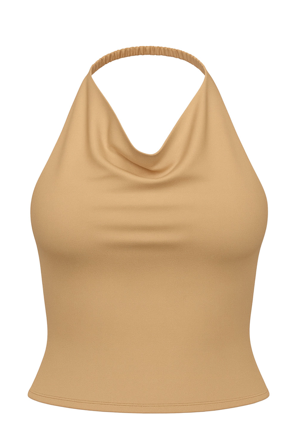 Top corto de cuello halter fluido, sin mangas, fit ajustado y escote en espalda.