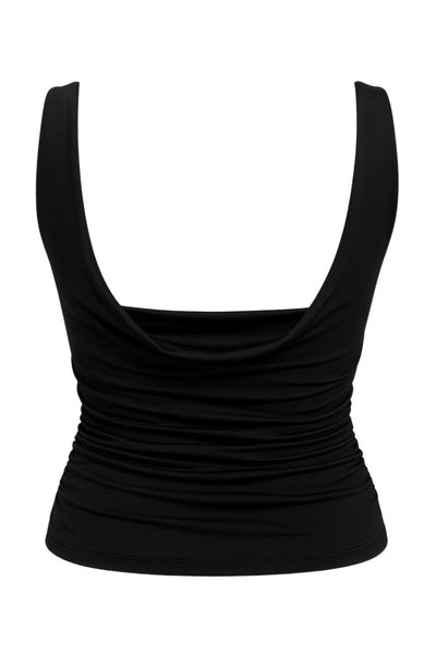 Top de fit ajustado, tirantes, escote fluido frontal y en espalda.