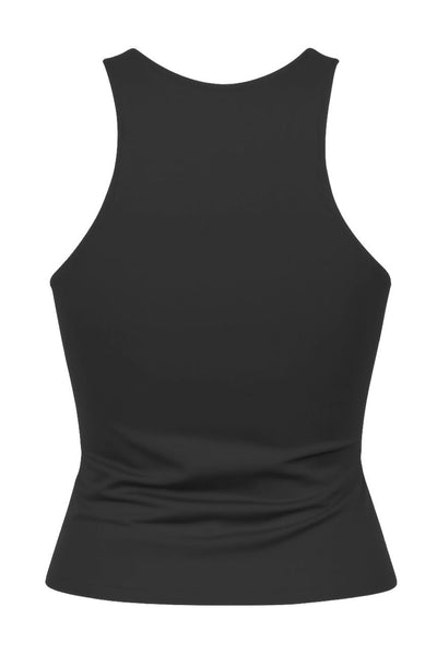 Top básico satinado de fit ajustado, sin mangas y cuello redondo.