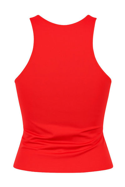 Top básico satinado de fit ajustado, sin mangas y cuello redondo.