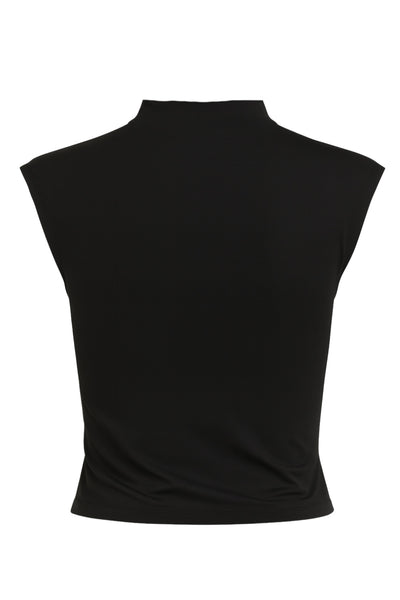 Top corto de cuello mock seguido, fit ajustado y manga corta seguida.