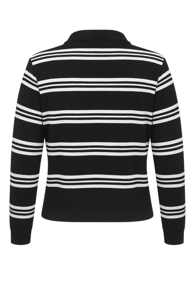 Top polo de punto, estampado rayas, fit recto, manga larga, escote v con cuello sport en contraste, rib en puños y bajo.