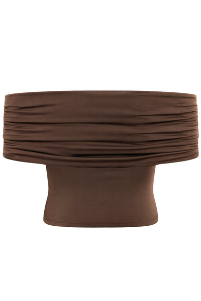 Top corto plisado de fit ajustado, escote v con cruce frontal, manga corta seguida, plisados en costados y hombros.