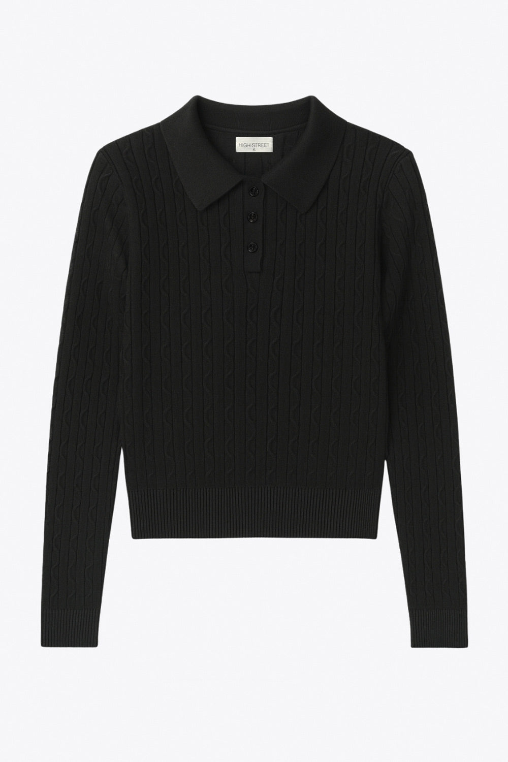 Top canalé de punto, fit ajustado, manga larga, cuello polo con botones, rib en bajo y puños. y escote v con cuello polo. Detalle de textura en tejido.