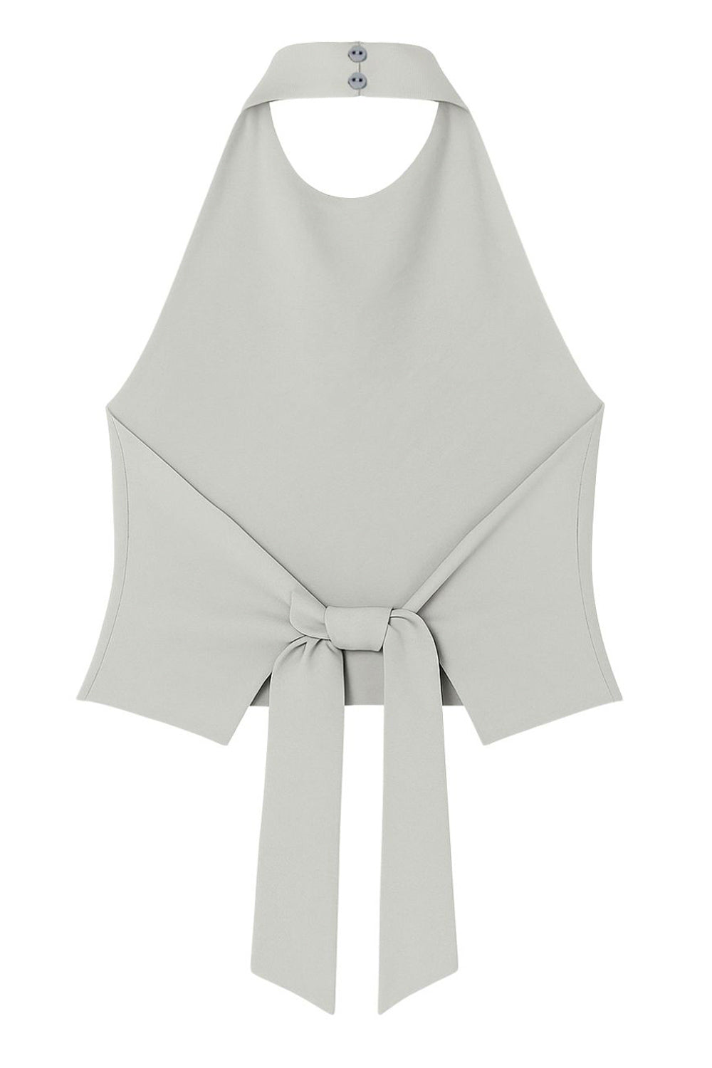 Top halter satinado, cierre de botones en el cuello, escote en espalda.