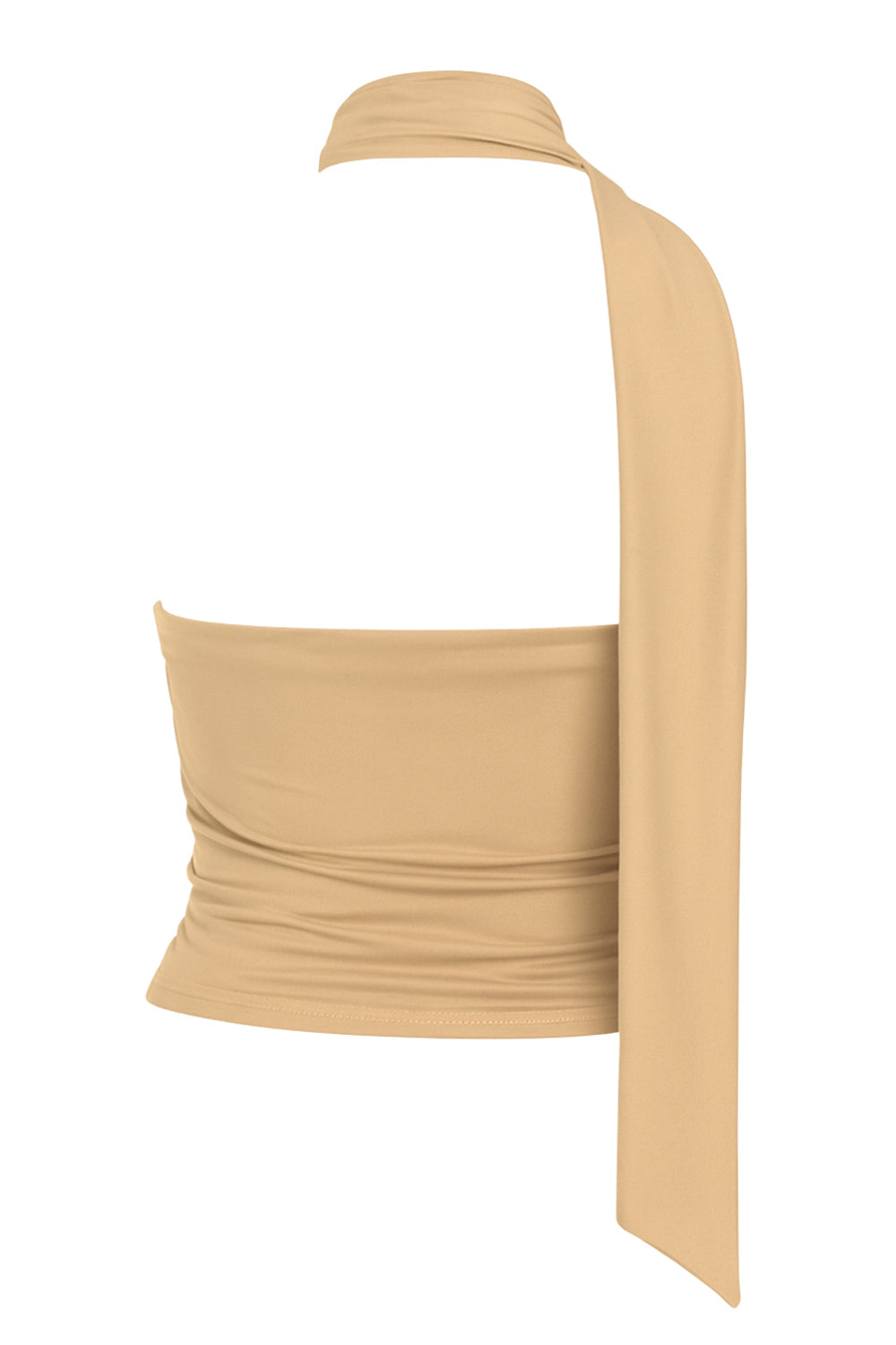 Top tubo de fit ajustado, escote recto, plisados en costados y detalle lateral de choker cruzado.