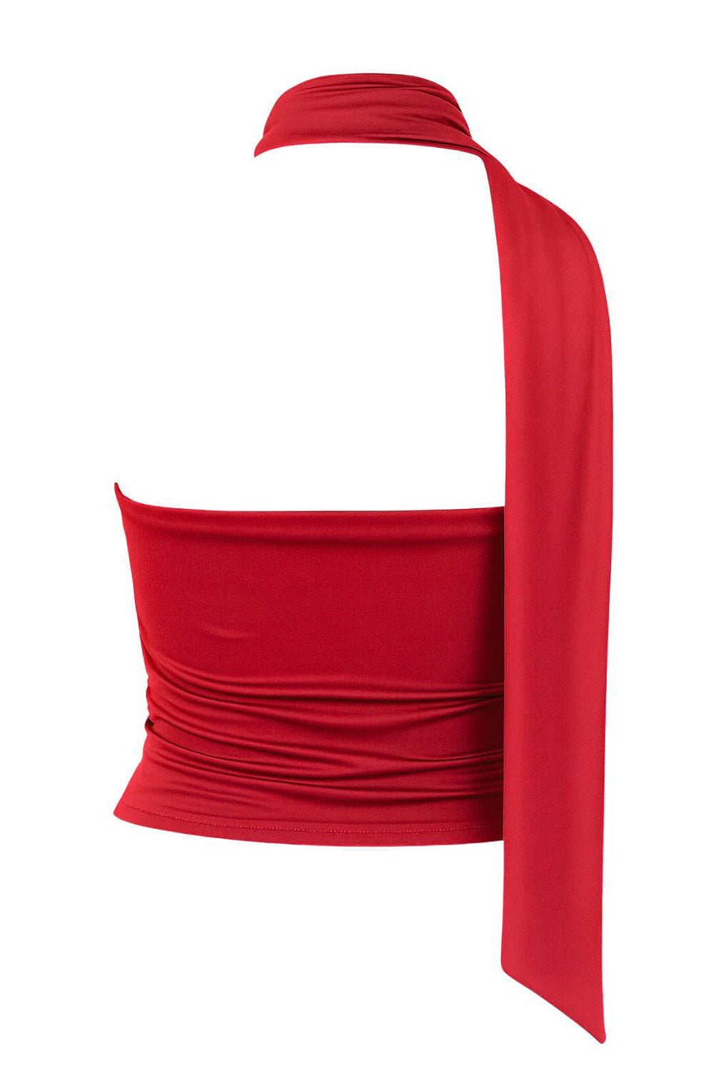 Top tubo de fit ajustado, escote recto, plisados en costados y detalle lateral de choker cruzado.