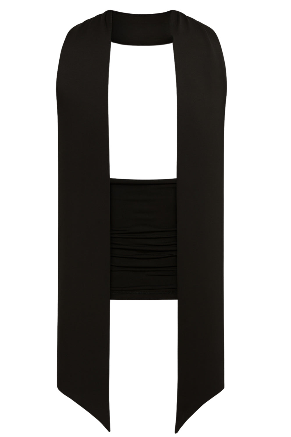 Top tubo de fit ajustado, escote recto con detalles plisados laterales y detalle de pañuelo en cuello.