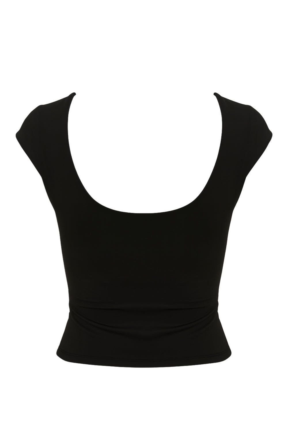 Top de fit ajustado, manga corta seguida, cuello redondo, cut out frontal con detalles plisados y escote en espalda.
