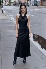 Long dress with double neckline