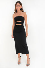 Vestido midi de fit ajustado strapless con cut outs