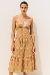 Vestido midi fluido bordados