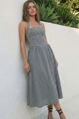Vestido midi halter de cuadros