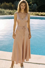 Long dress with double neckline